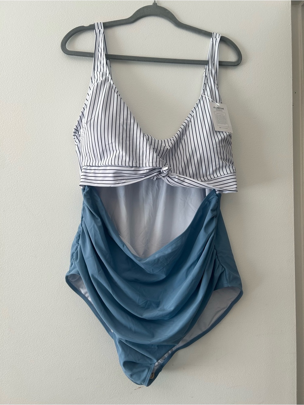 Striped Knot-Front & Blue Draped One-Piece Swimsuit